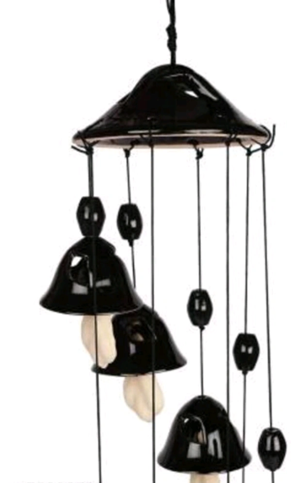 Handcrafted 7 Bells Black Color Ceramic Wind Chimes - 8 Bells, Black Color, Ceramic, Pack of 1